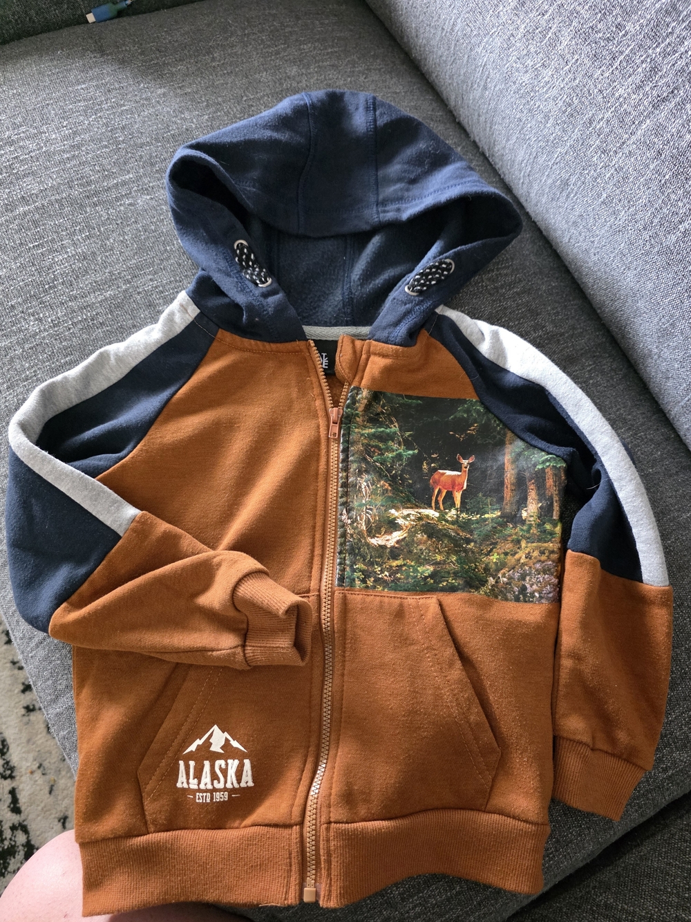 Kids Alaska Zip-Up Hoodie Jacket - Rust Brown with Navy Hood 4 Ans Petit